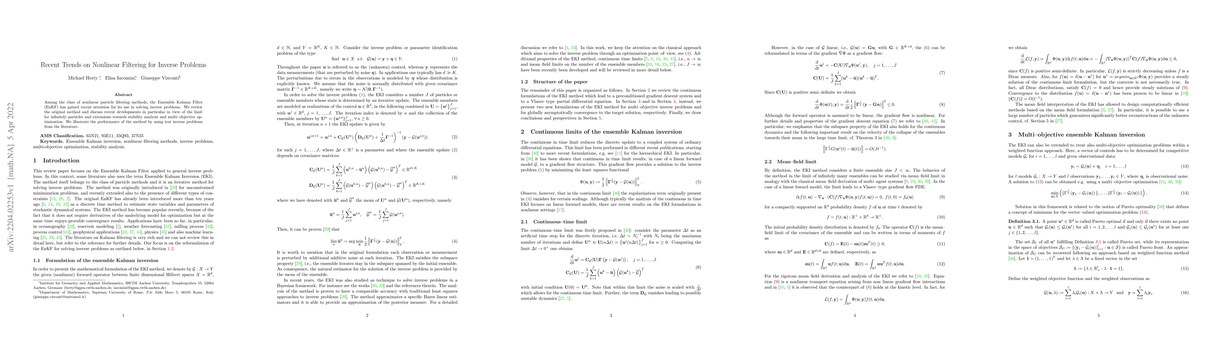 Thumbnail for Recent Trends on Nonlinear Filtering for Inverse Problems