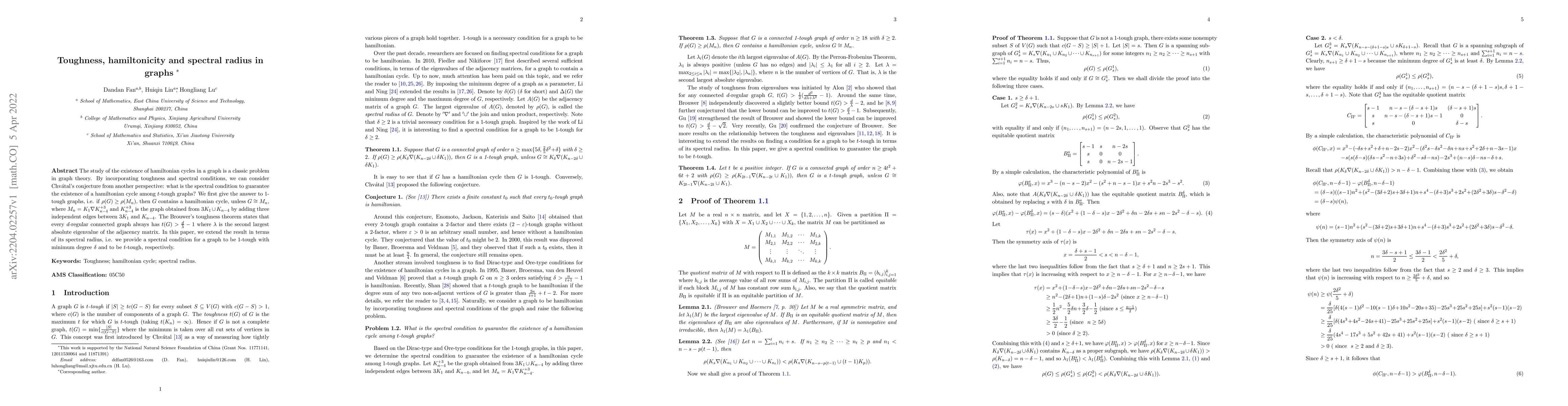 Thumbnail for Toughness, hamiltonicity and spectral radius in graphs