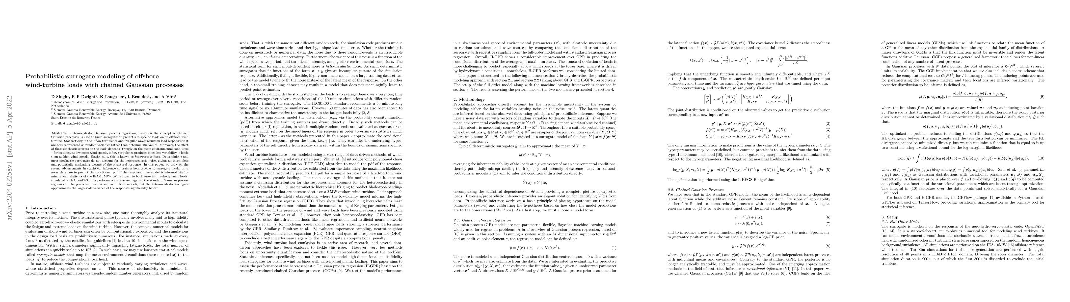 Thumbnail for Probabilistic surrogate modeling of offshore wind-turbine loads with
  chained Gaussian processes