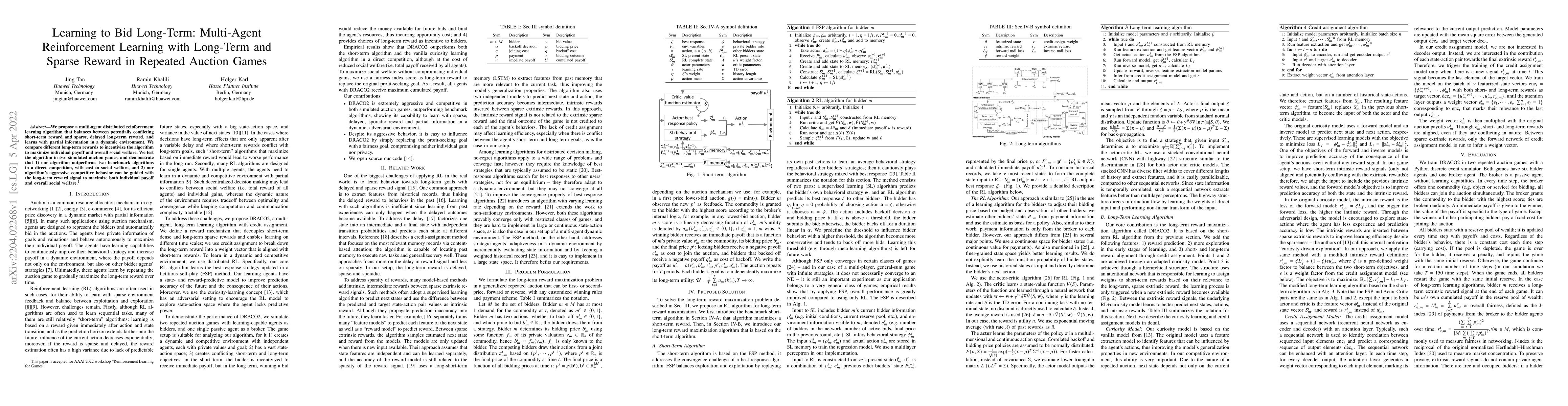 Thumbnail for Learning to Bid Long-Term: Multi-Agent Reinforcement Learning with
  Long-Term and Sparse Reward in Repeated Auction Games