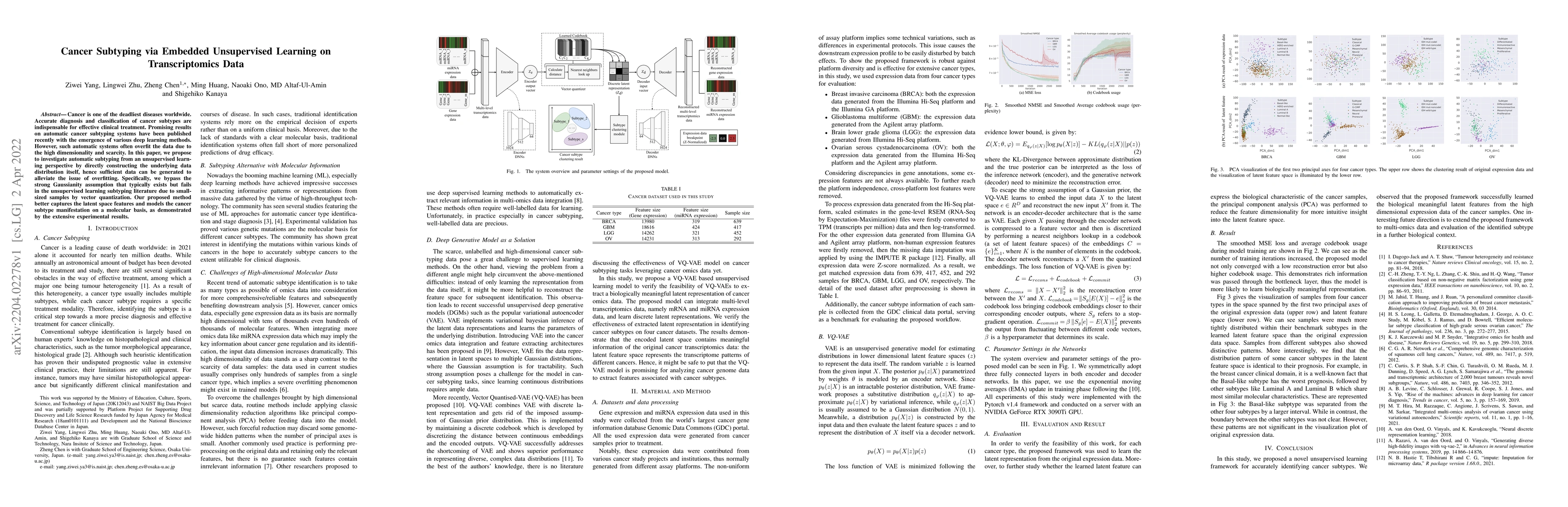 Thumbnail for Cancer Subtyping via Embedded Unsupervised Learning on Transcriptomics
  Data