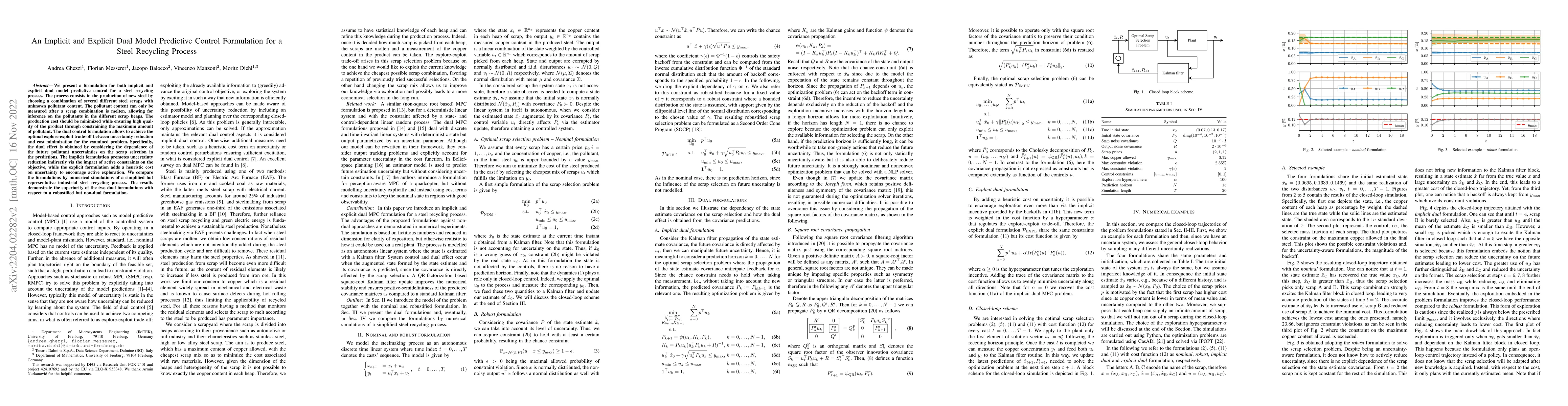 Thumbnail for An Implicit and Explicit Dual Model Predictive Control Formulation for a
  Steel Recycling Process