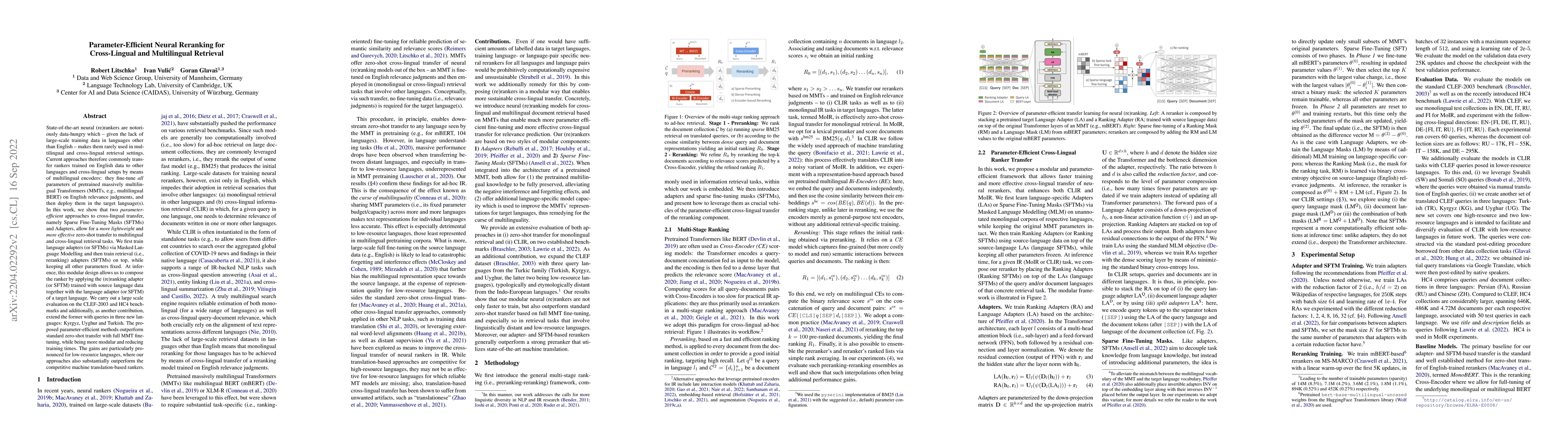 Thumbnail for Parameter-Efficient Neural Reranking for Cross-Lingual and Multilingual
  Retrieval