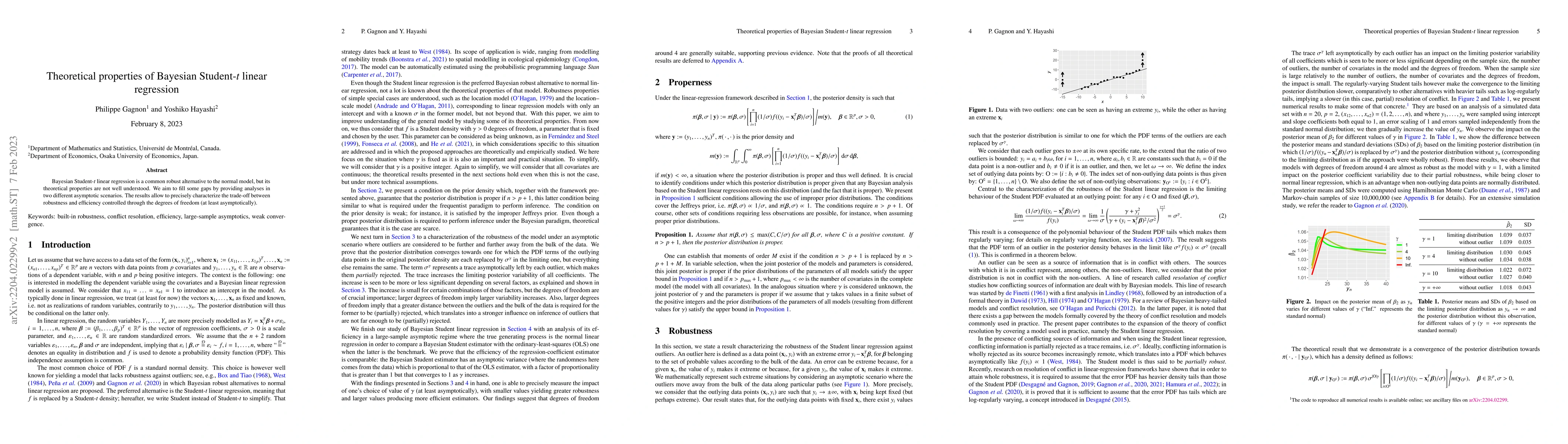 Thumbnail for Theoretical properties of Bayesian Student-$t$ linear regression