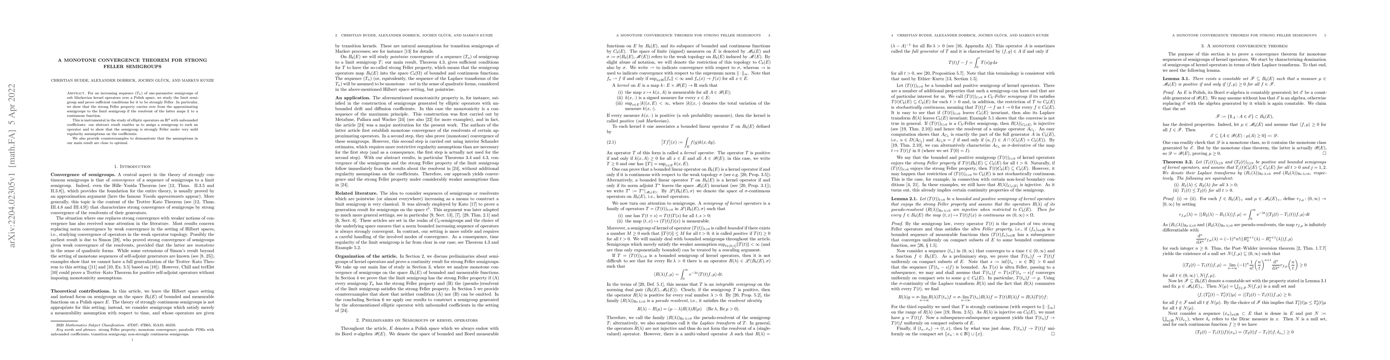 Thumbnail for A monotone convergence theorem for strong Feller semigroups