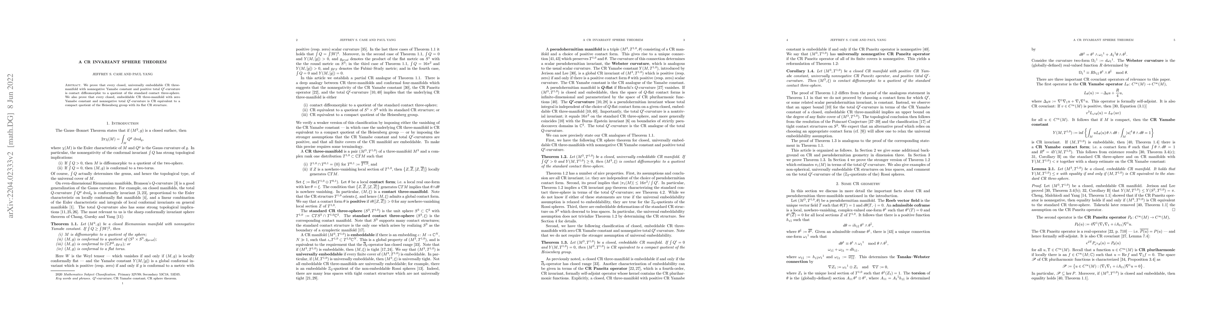 Thumbnail for A CR invariant sphere theorem