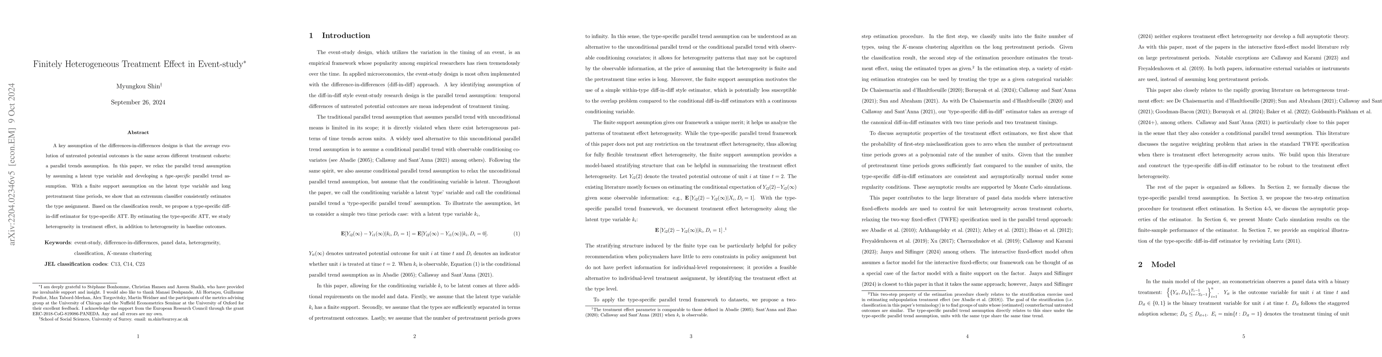 Thumbnail for Finitely Heterogeneous Treatment Effect in Event-study