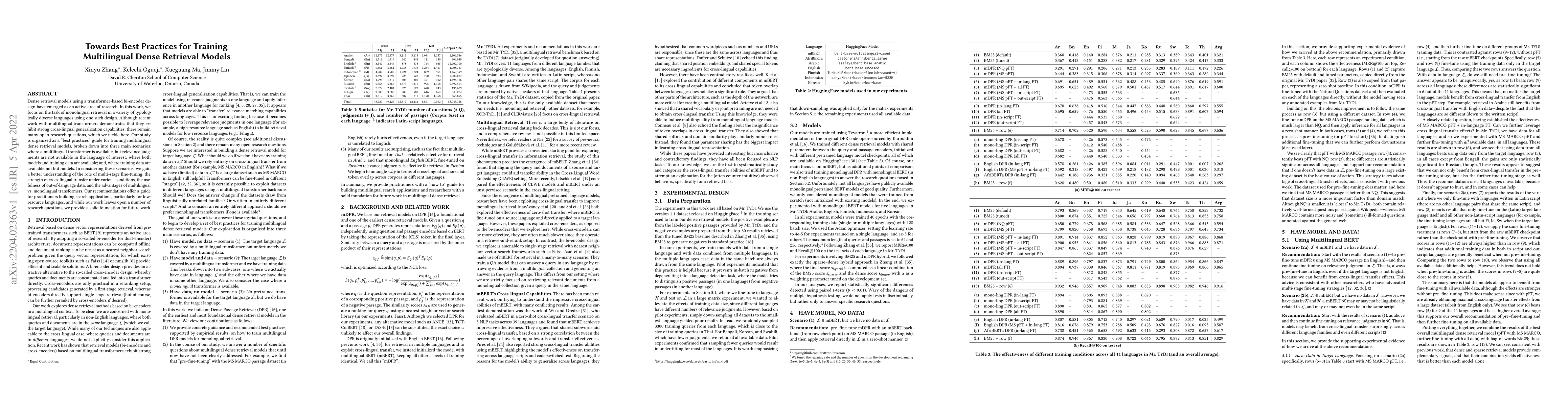 Thumbnail for Towards Best Practices for Training Multilingual Dense Retrieval Models