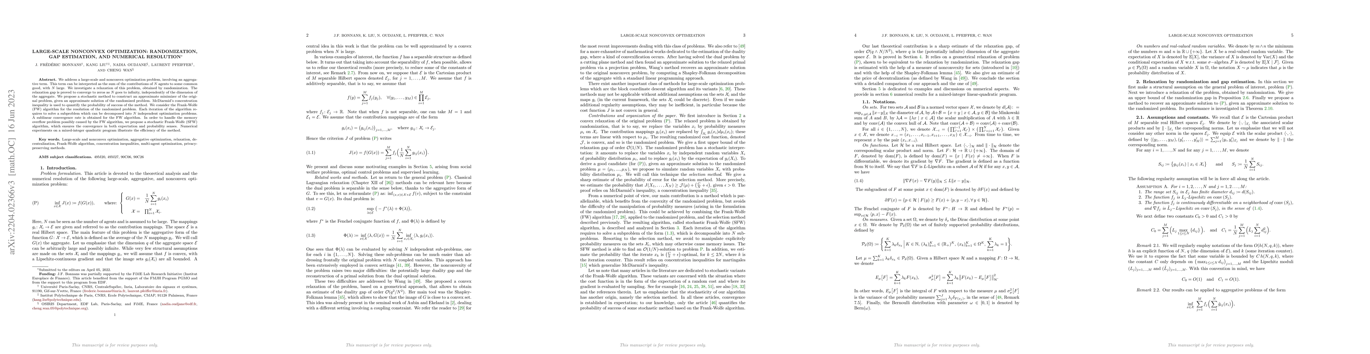 Thumbnail for Large-scale nonconvex optimization: randomization, gap estimation, and
  numerical resolution