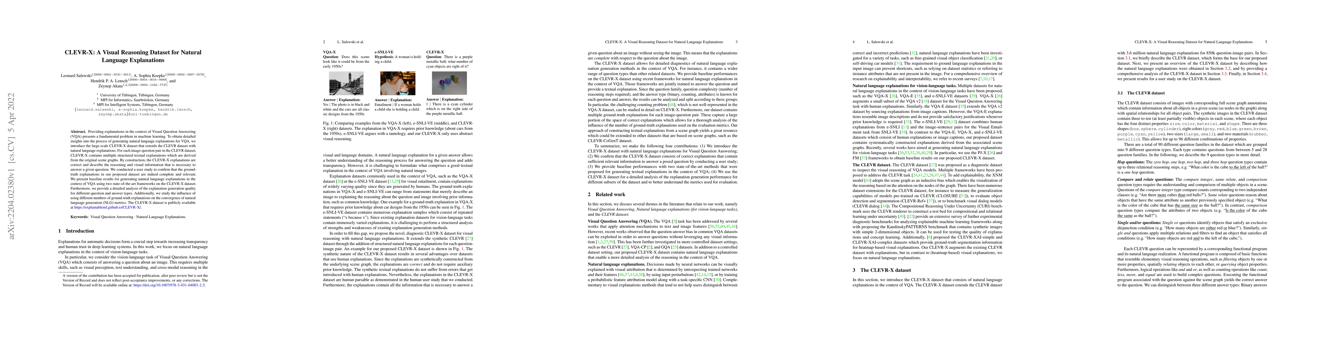 Thumbnail for CLEVR-X: A Visual Reasoning Dataset for Natural Language Explanations