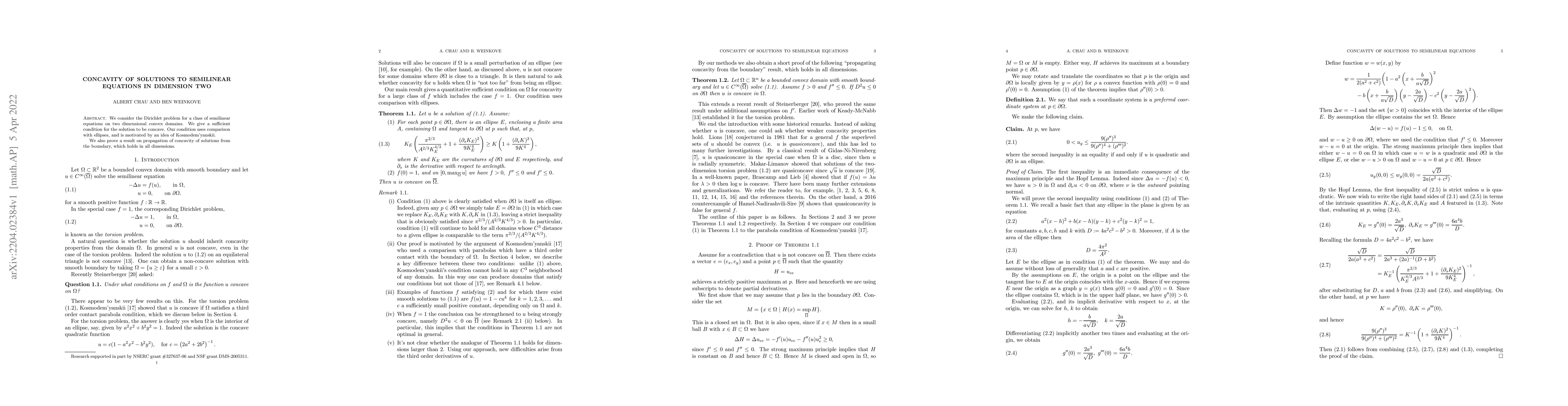 Thumbnail for Concavity of solutions to semilinear equations in dimension two