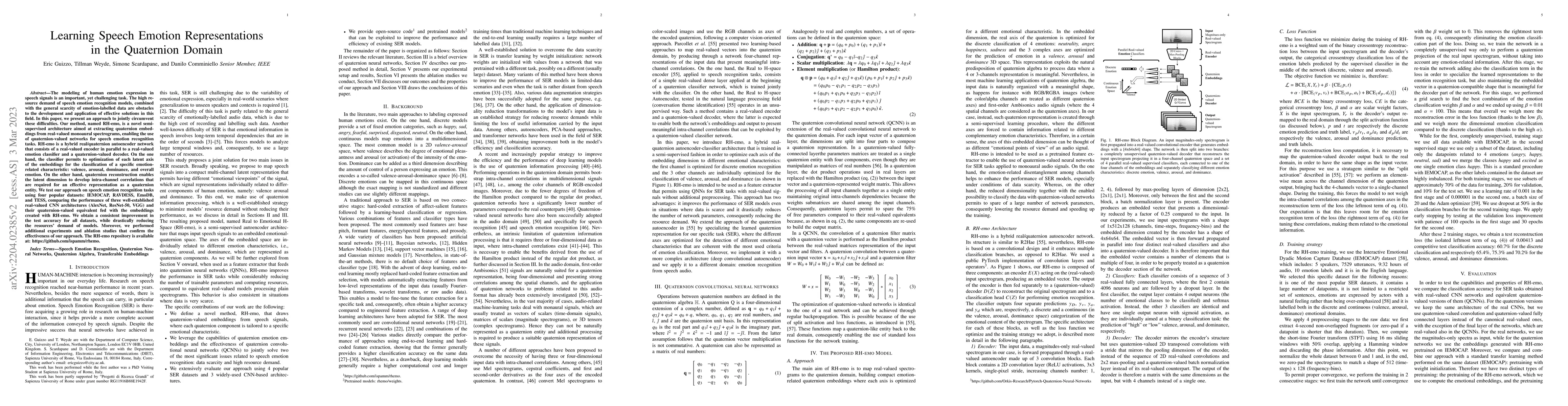 Thumbnail for Learning Speech Emotion Representations in the Quaternion Domain