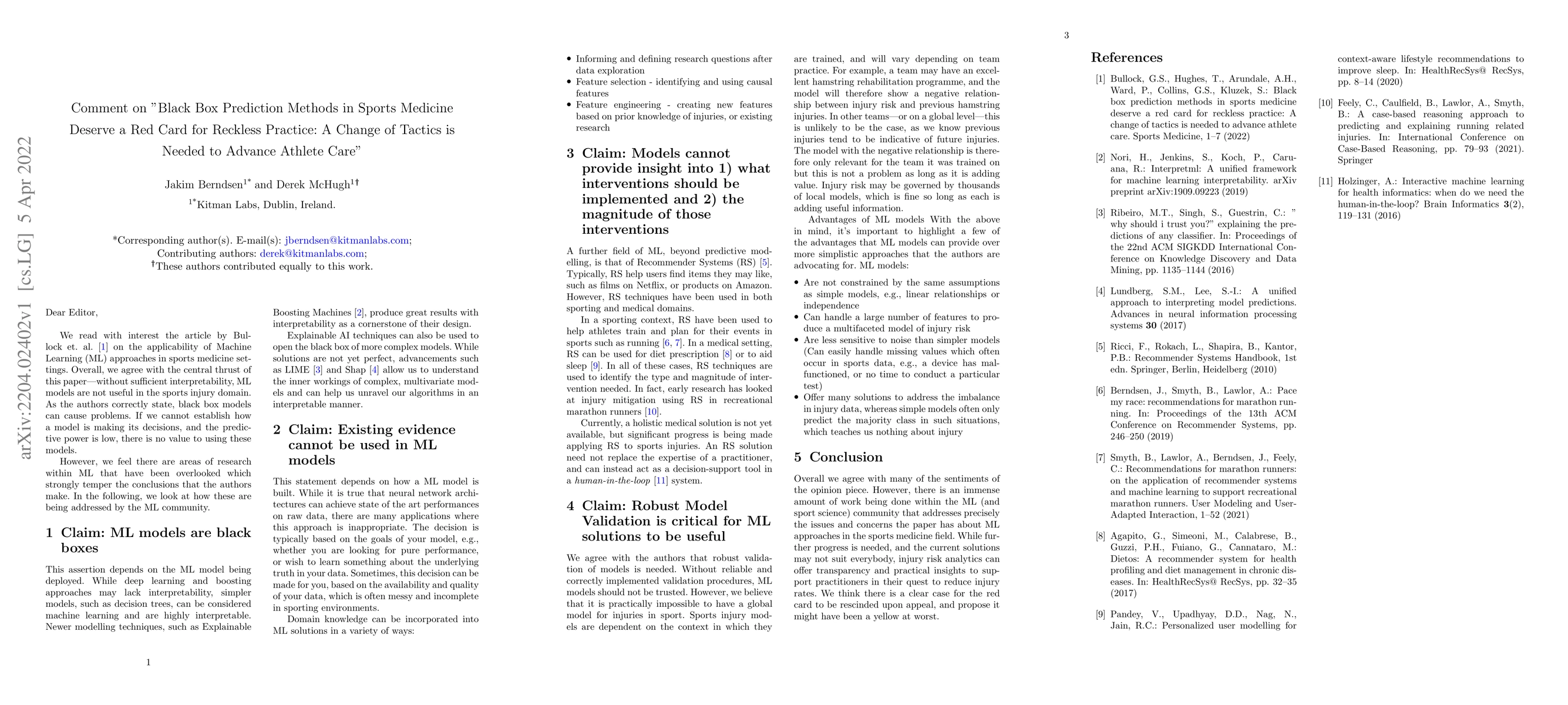 Thumbnail for Comment on "Black Box Prediction Methods in Sports Medicine Deserve a
  Red Card for Reckless Practice: A Change of Tactics is Needed to Advance
  Athlete Care"