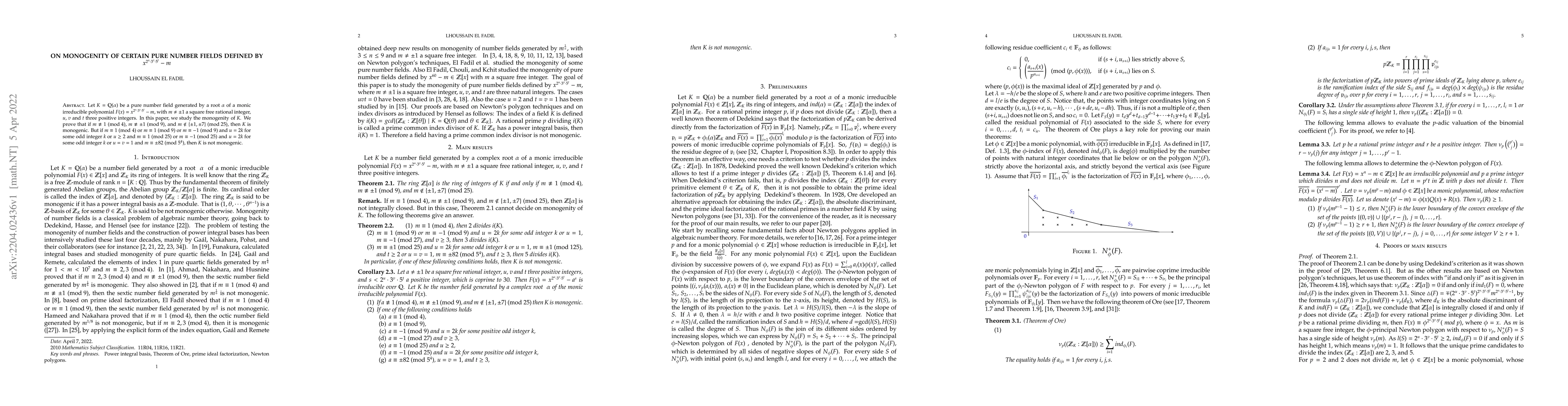 Thumbnail for On monogenity of certain pure number fields defined by $x^{2^u\cdot
  3^v\cdot 5^t}-m$