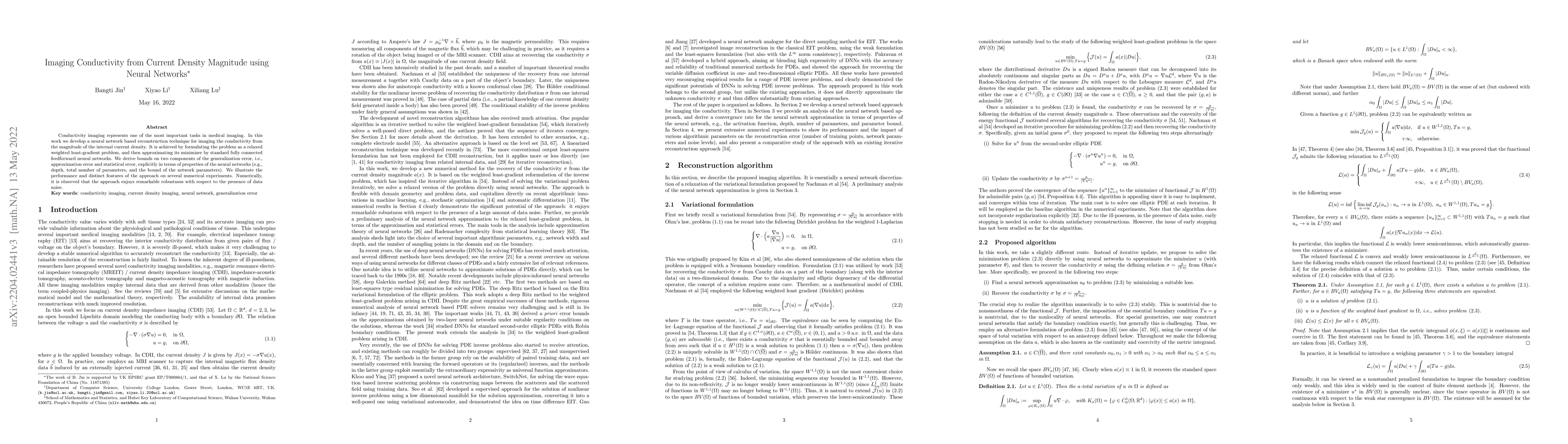 Thumbnail for Imaging Conductivity from Current Density Magnitude using Neural
  Networks