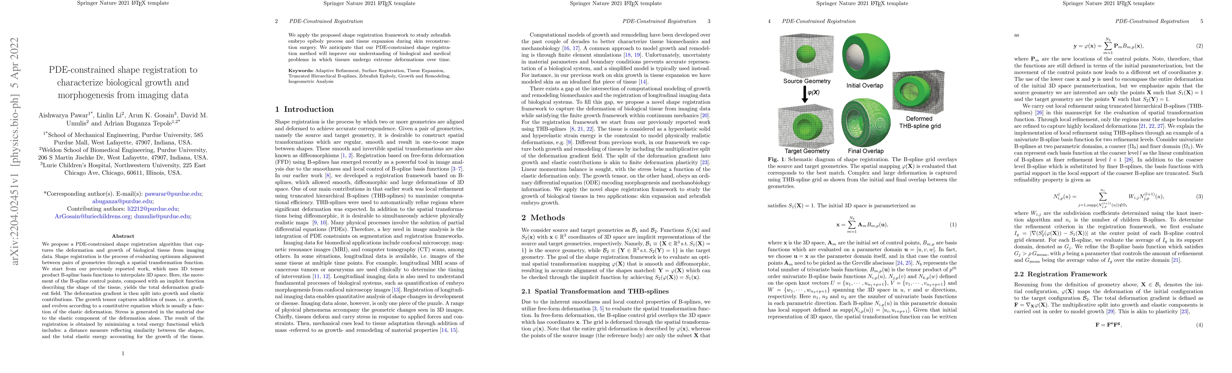 Thumbnail for PDE-constrained shape registration to characterize biological growth and
  morphogenesis from imaging data
