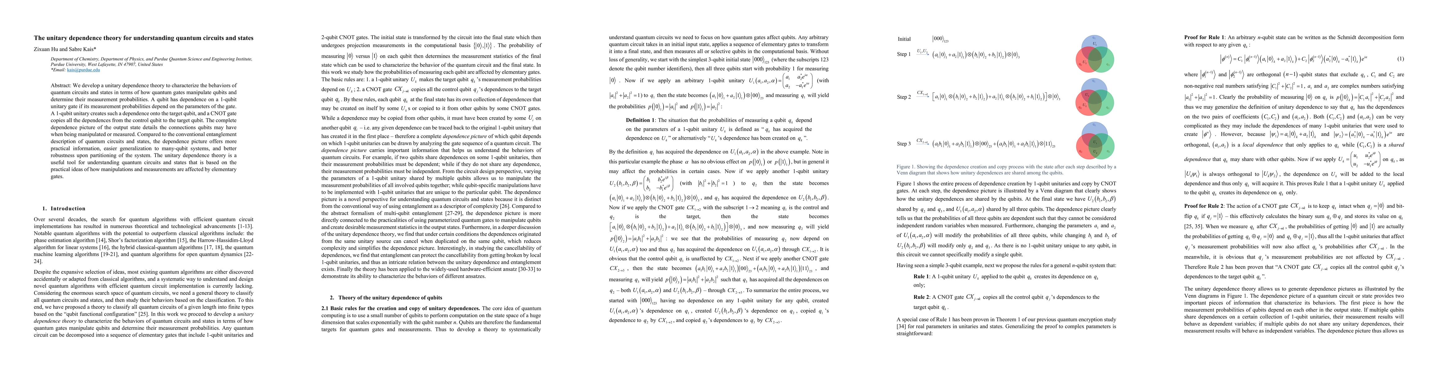 Thumbnail for The unitary dependence theory for understanding quantum circuits and
  states