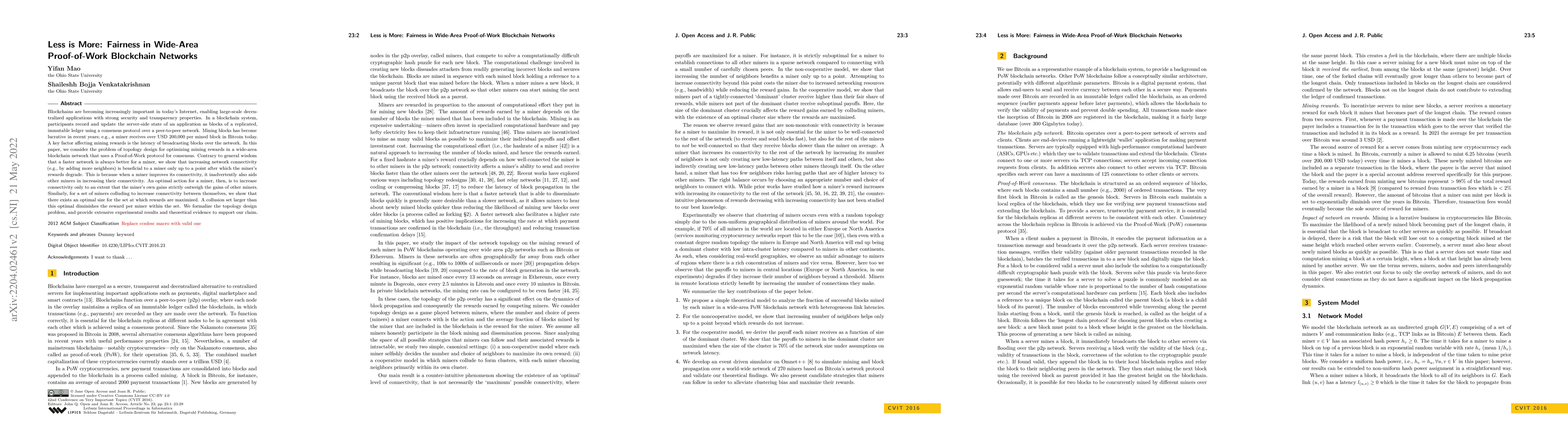 Thumbnail for Less is More: Fairness in Wide-Area Proof-of-Work Blockchain Networks