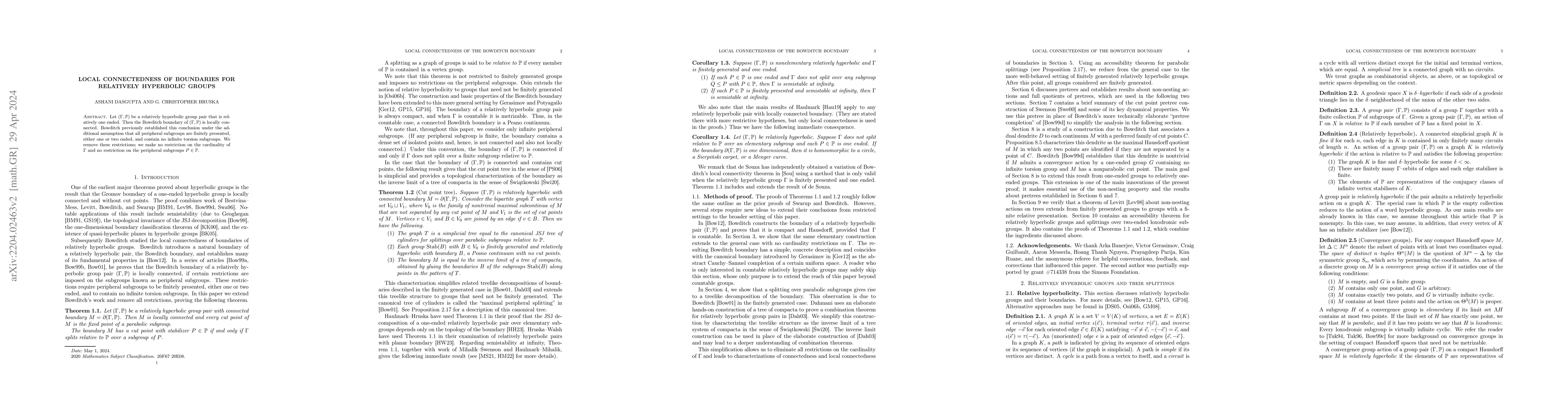 Thumbnail for Local connectedness of boundaries for relatively hyperbolic groups