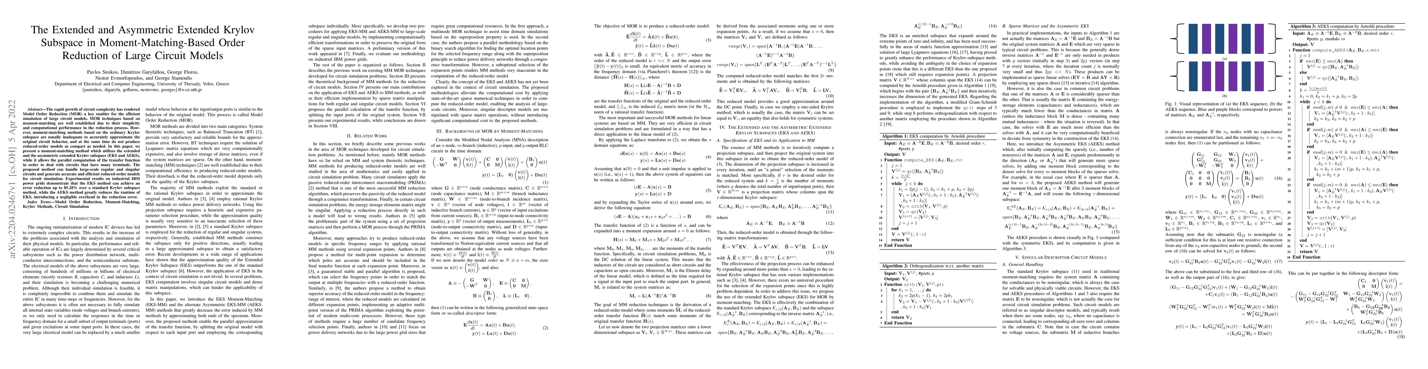 Thumbnail for The Extended and Asymmetric Extended Krylov Subspace in
  Moment-Matching-Based Order Reduction of Large Circuit Models