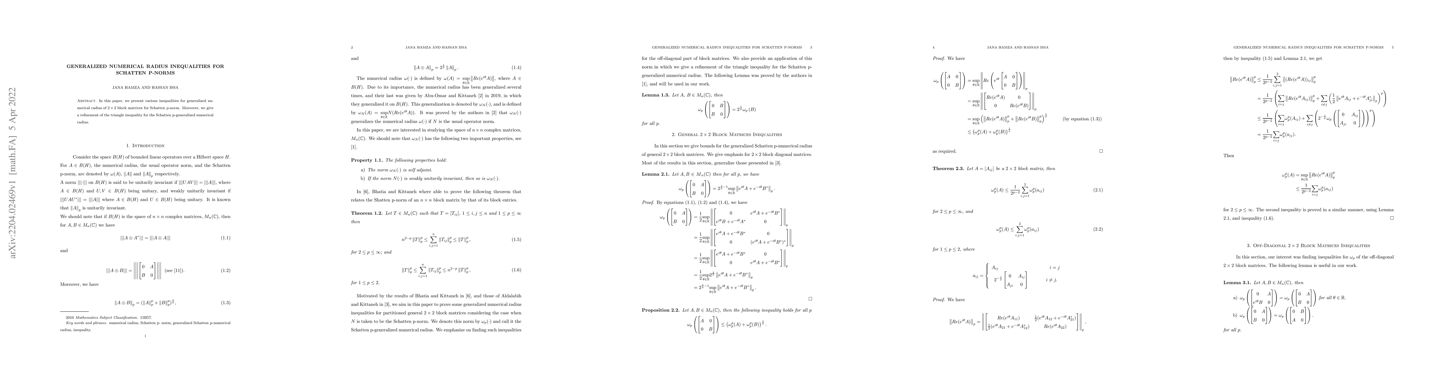 Thumbnail for Generalized Numerical Radius Inequalities for Schatten p-Norms