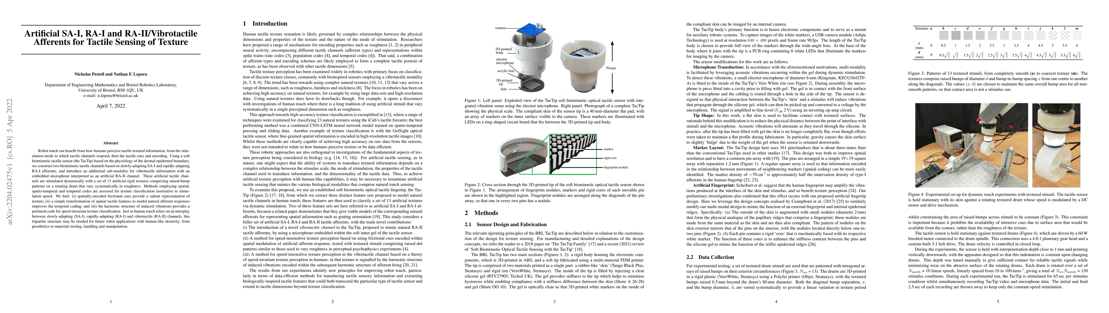 Thumbnail for Artificial SA-I, RA-I and RA-II/Vibrotactile Afferents for Tactile
  Sensing of Texture