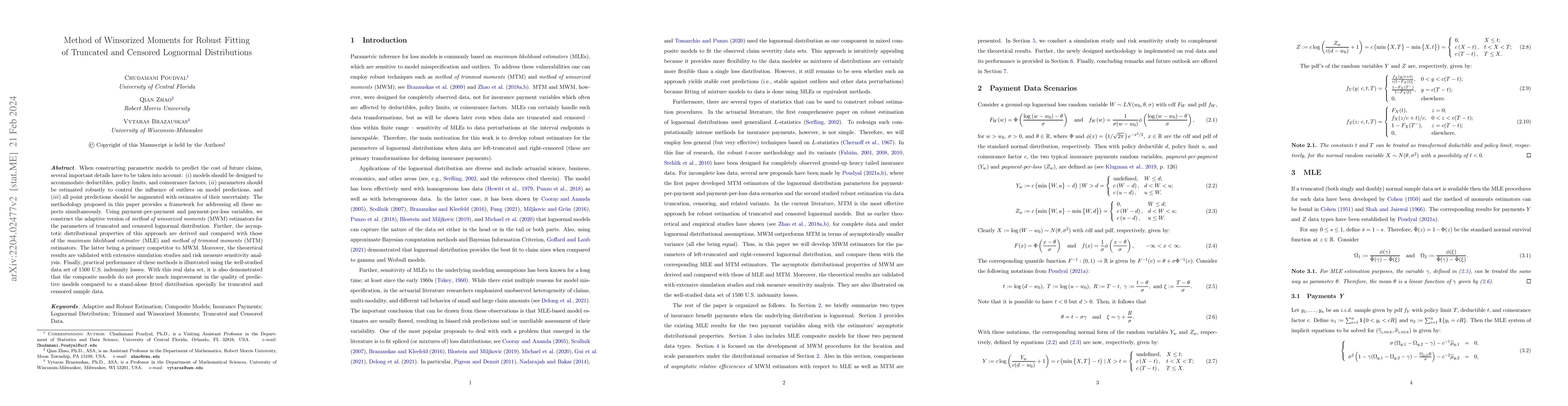 Thumbnail for Method of Winsorized Moments for Robust Fitting of Truncated and
  Censored Lognormal Distributions