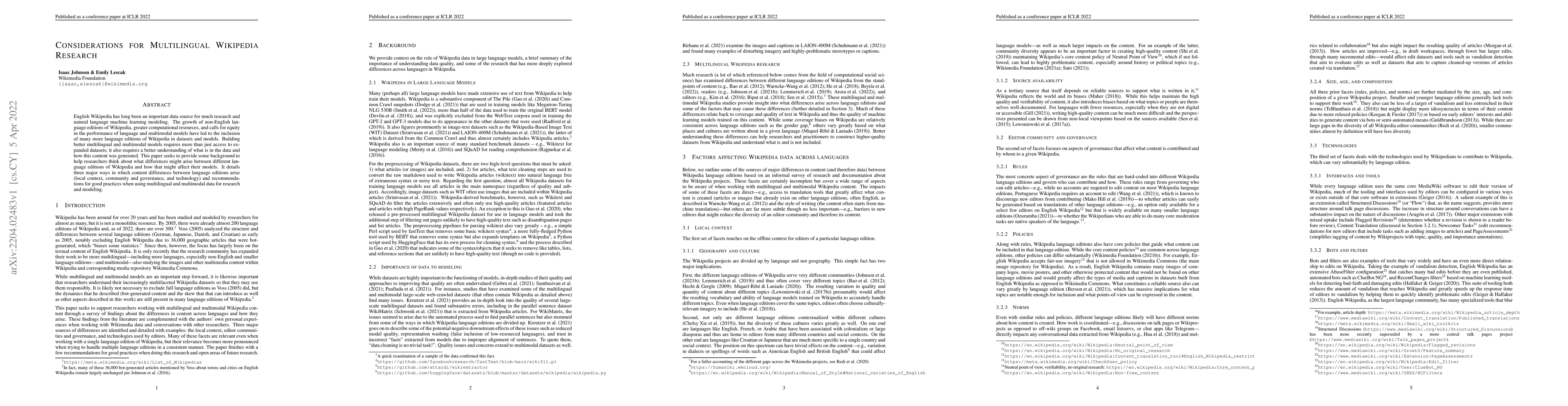 Thumbnail for Considerations for Multilingual Wikipedia Research