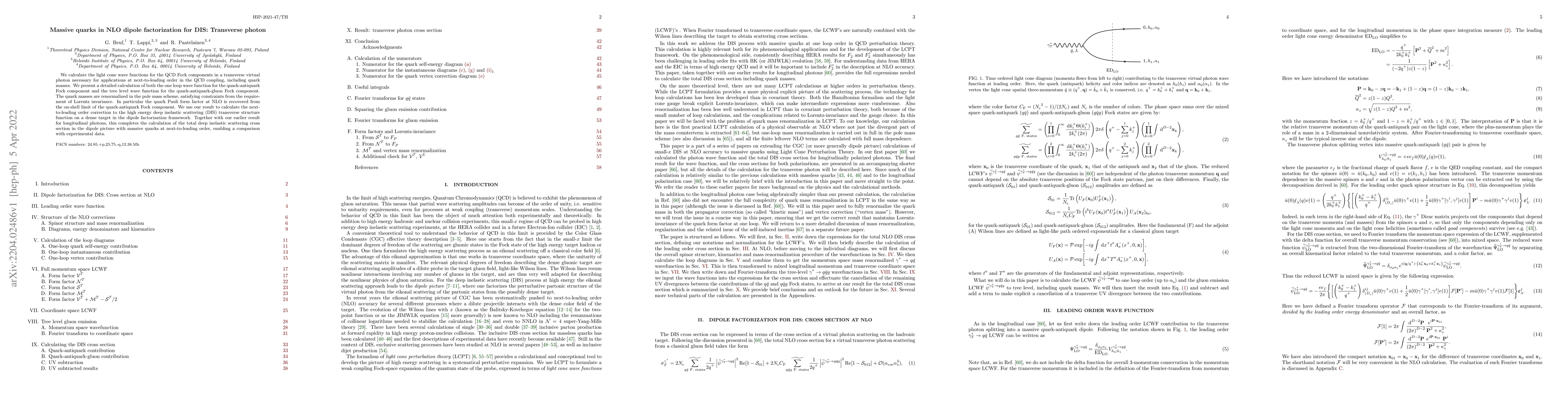 Thumbnail for Massive quarks in NLO dipole factorization for DIS: Transverse photon