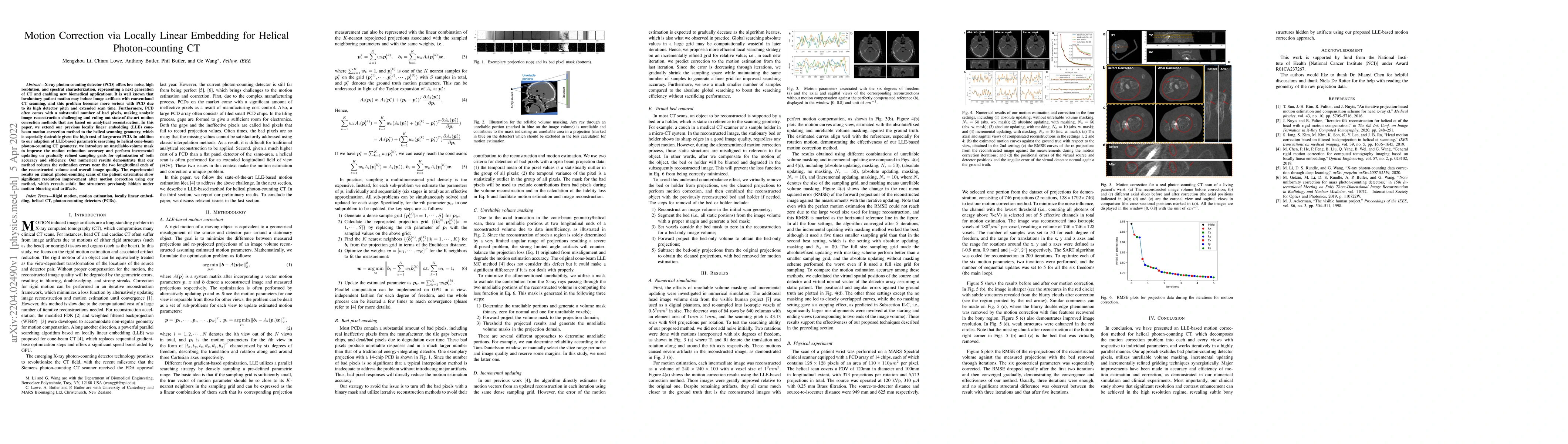 Thumbnail for Motion Correction via Locally Linear Embedding for Helical
  Photon-counting CT