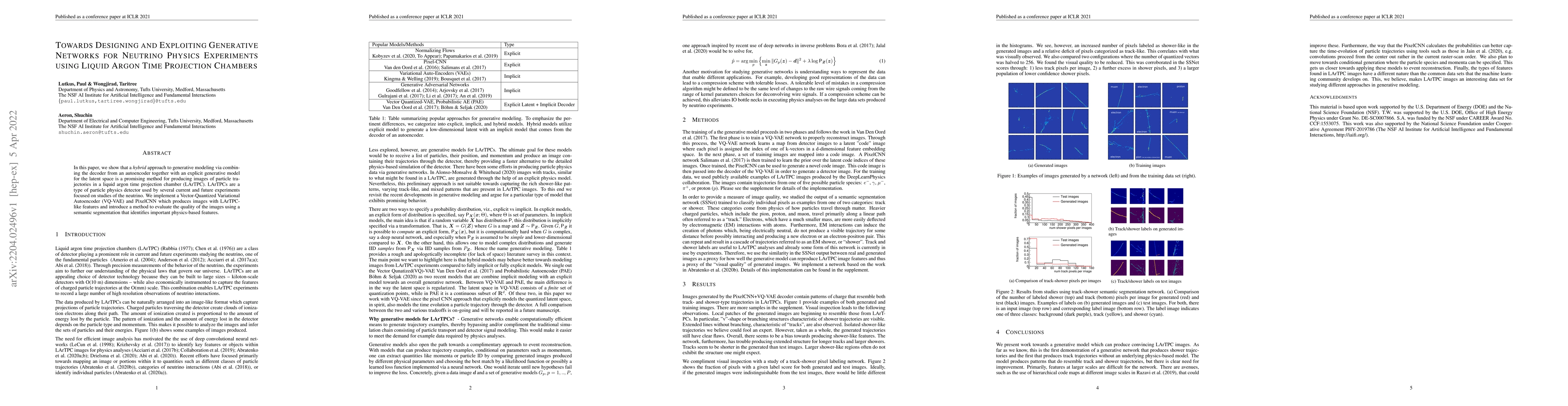 Thumbnail for Towards Designing and Exploiting Generative Networks for Neutrino
  Physics Experiments using Liquid Argon Time Projection Chambers