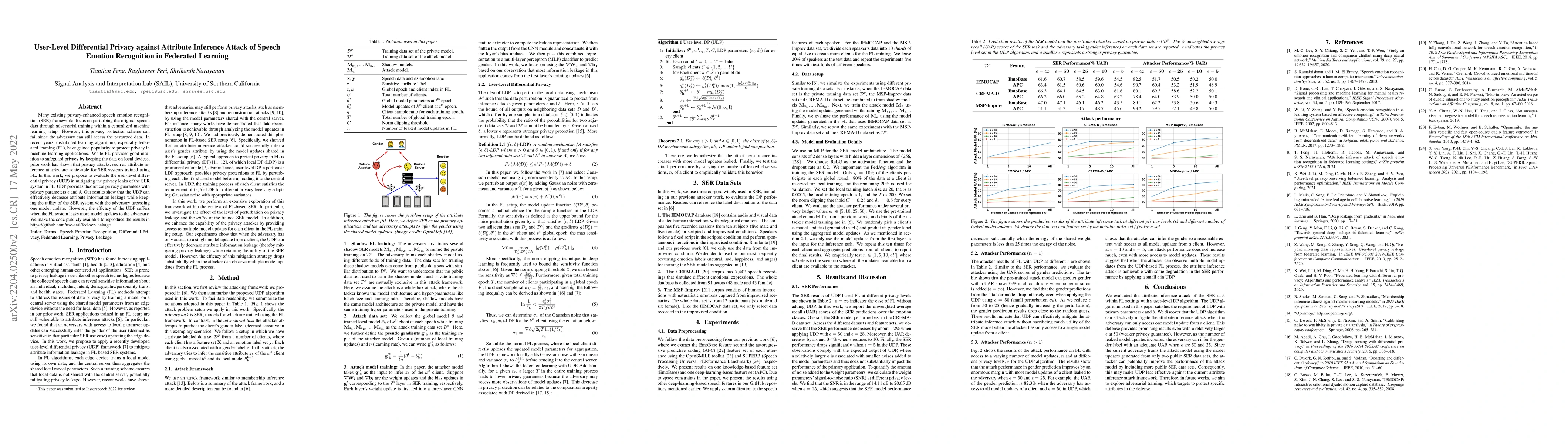 Thumbnail for User-Level Differential Privacy against Attribute Inference Attack of
  Speech Emotion Recognition in Federated Learning
