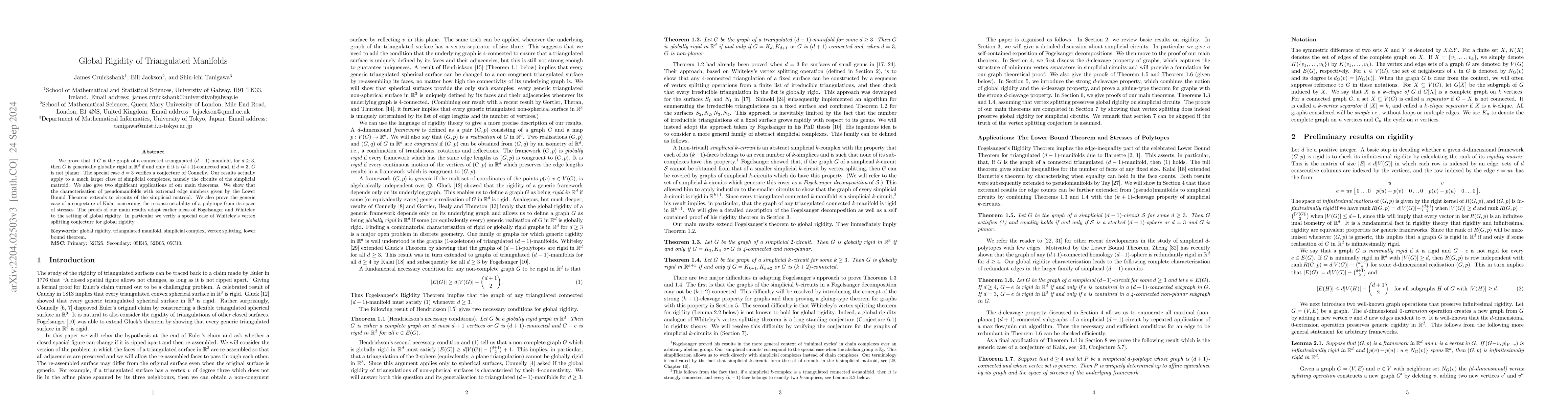 Thumbnail for Global Rigidity of Triangulated Manifolds