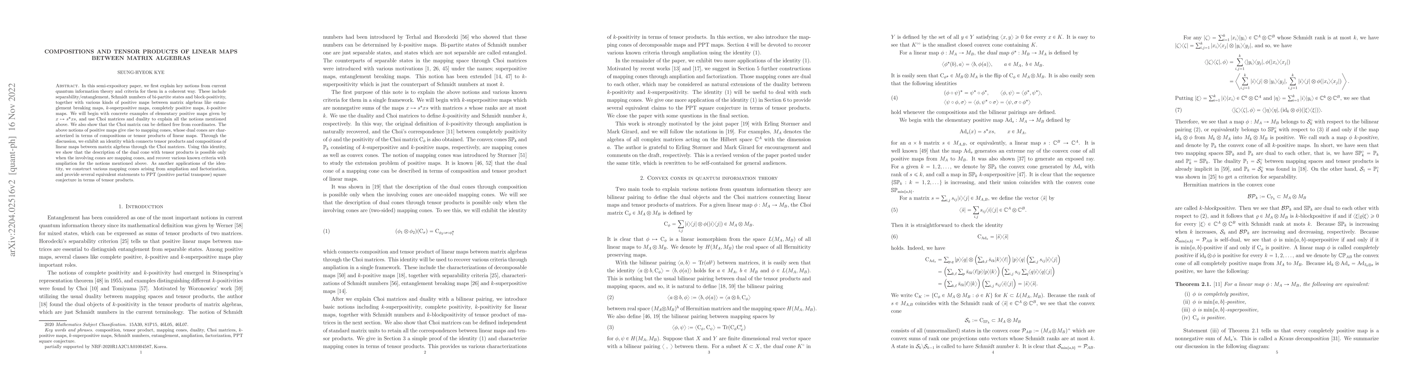 Thumbnail for Compositions and tensor products of linear maps between matrix algebras