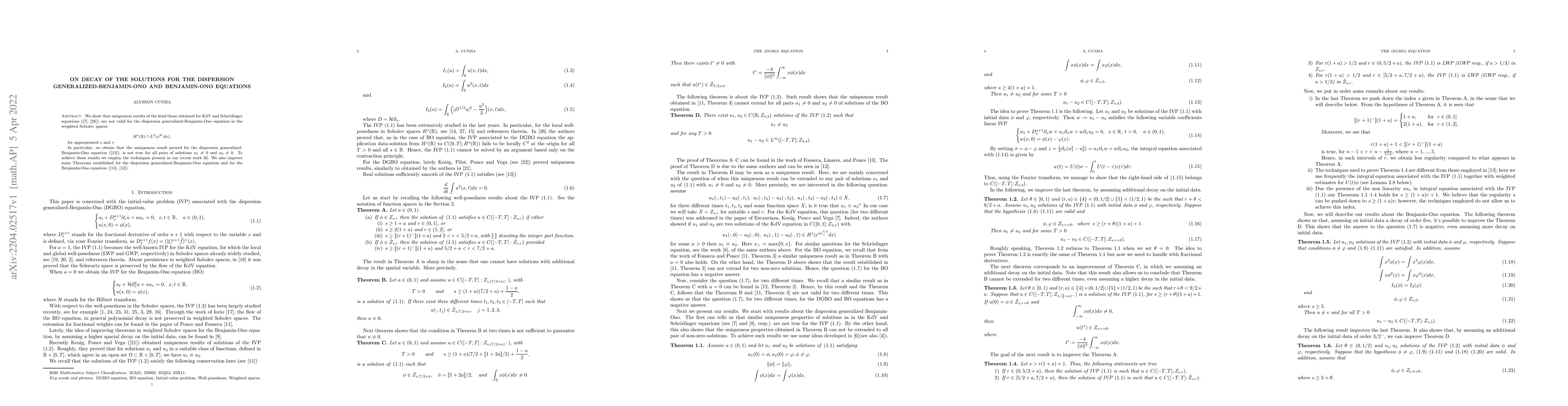 Thumbnail for On decay of the solutions for the dispersion generalized-Benjamin-Ono
  and Benjamin-Ono equations