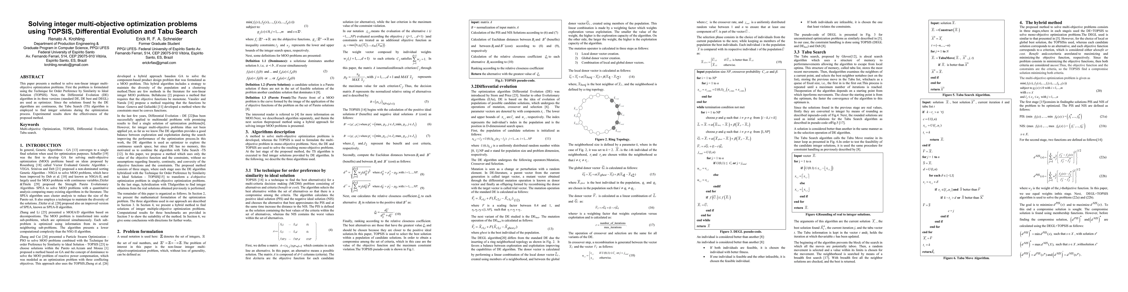 Thumbnail for Solving integer multi-objective optimization problems using TOPSIS,
  Differential Evolution and Tabu Search