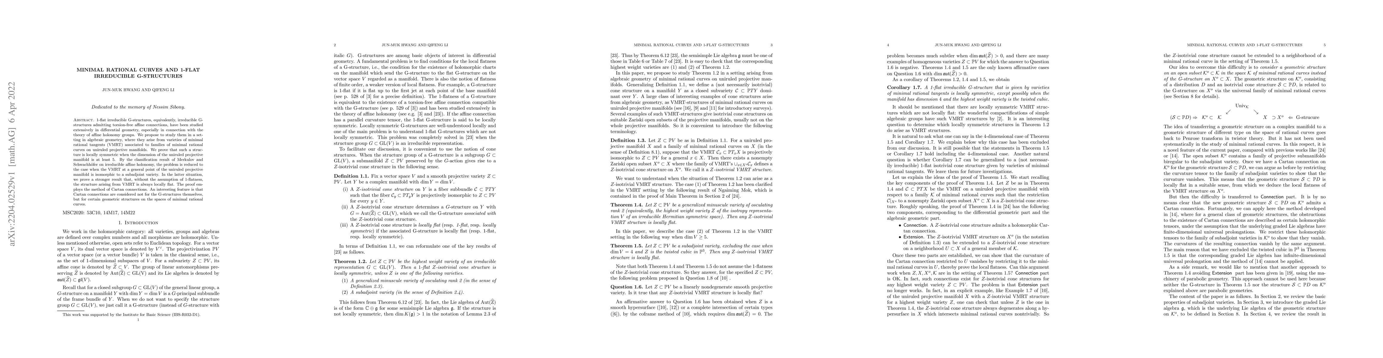 Thumbnail for Minimal rational curves and 1-flat irreducible G-structures