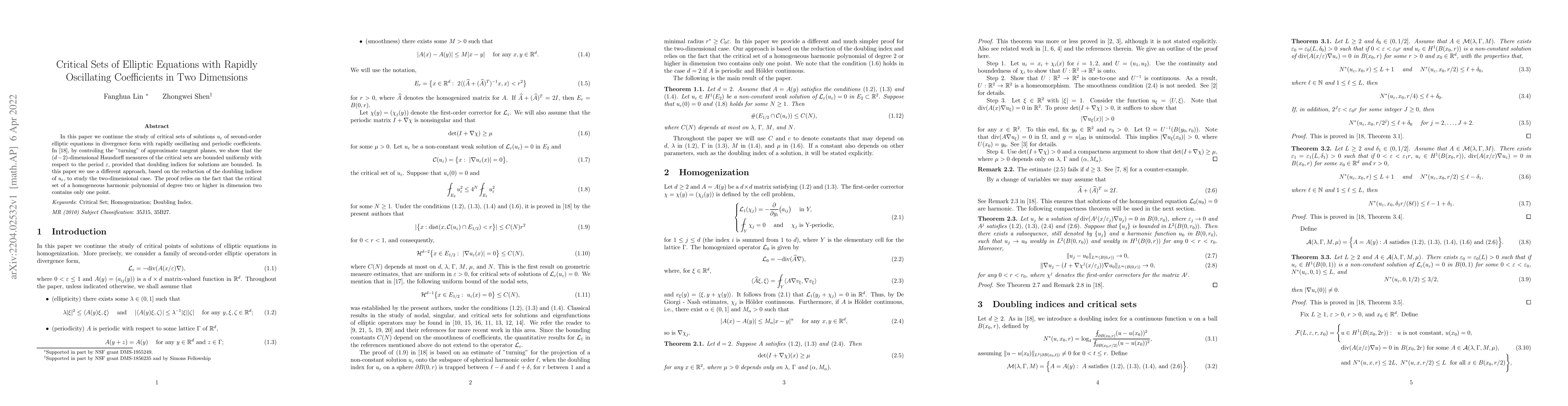 Thumbnail for Critical Sets of Elliptic Equations with Rapidly Oscillating
  Coefficients in Two Dimensions