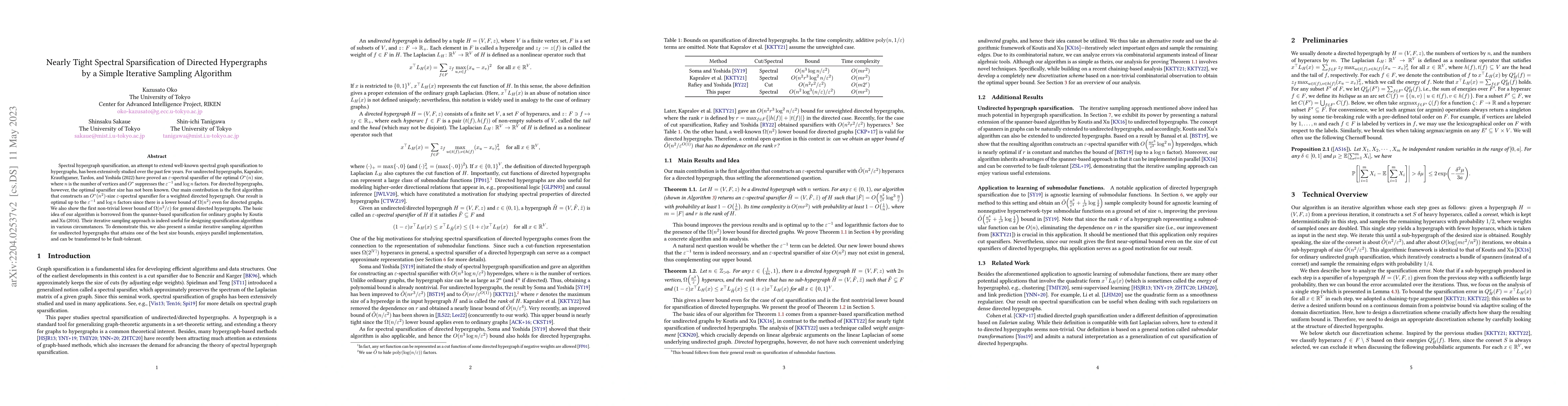 Thumbnail for Nearly Tight Spectral Sparsification of Directed Hypergraphs by a Simple
  Iterative Sampling Algorithm