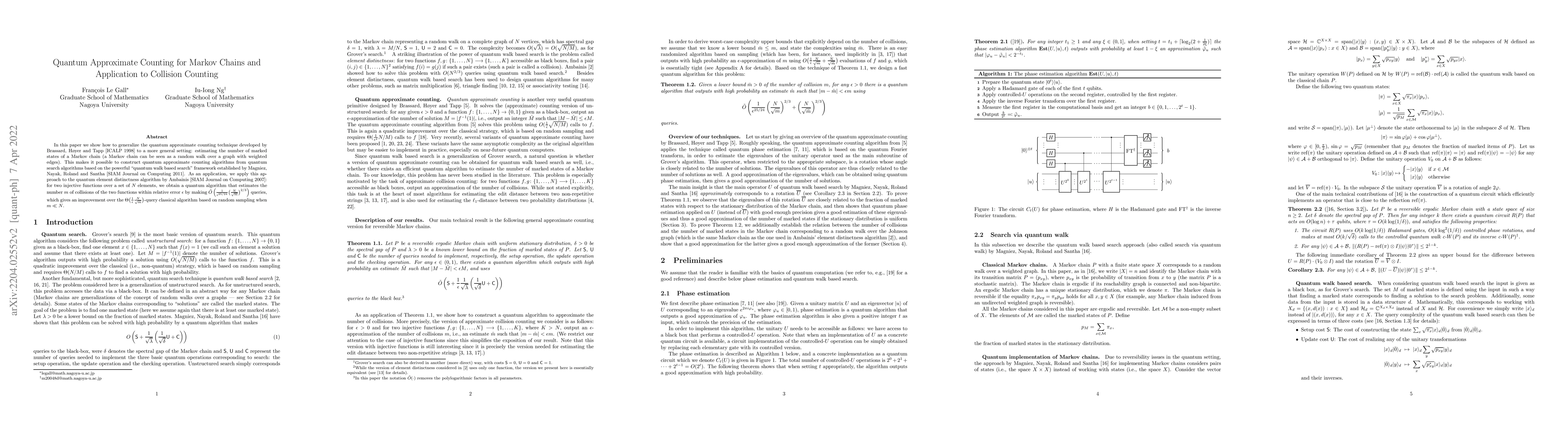 Thumbnail for Quantum Approximate Counting for Markov Chains and Application to
  Collision Counting