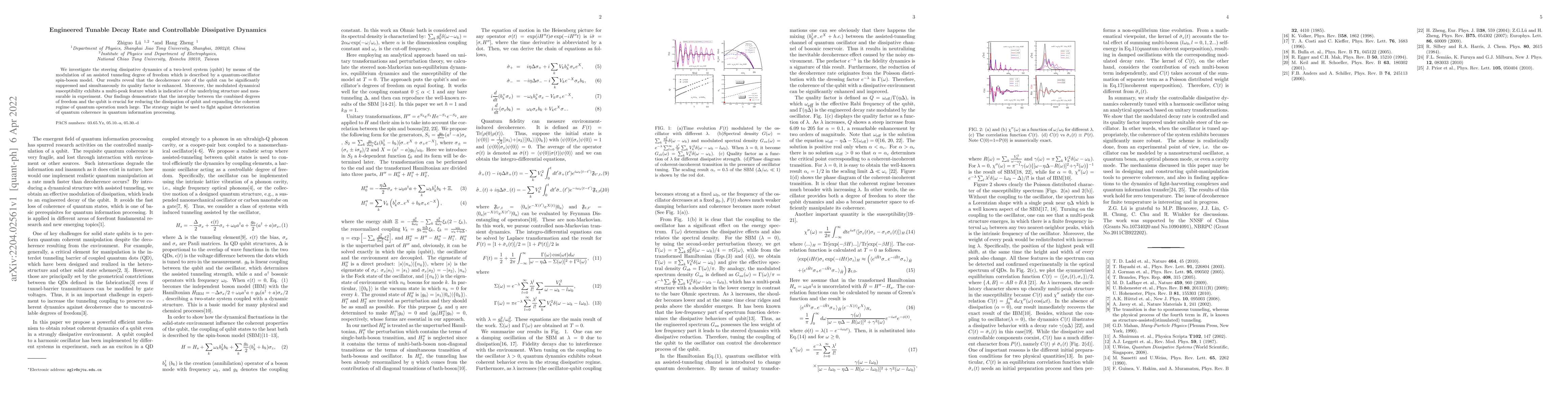 Thumbnail for Engineered Tunable Decay Rate and Controllable Dissipative Dynamics