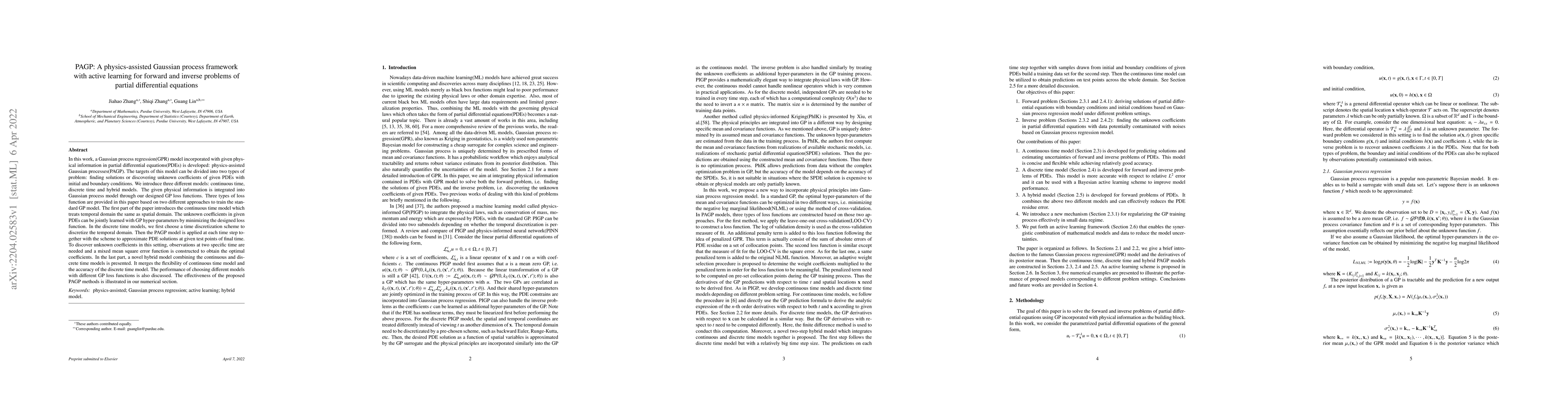 Thumbnail for PAGP: A physics-assisted Gaussian process framework with active learning
  for forward and inverse problems of partial differential equations