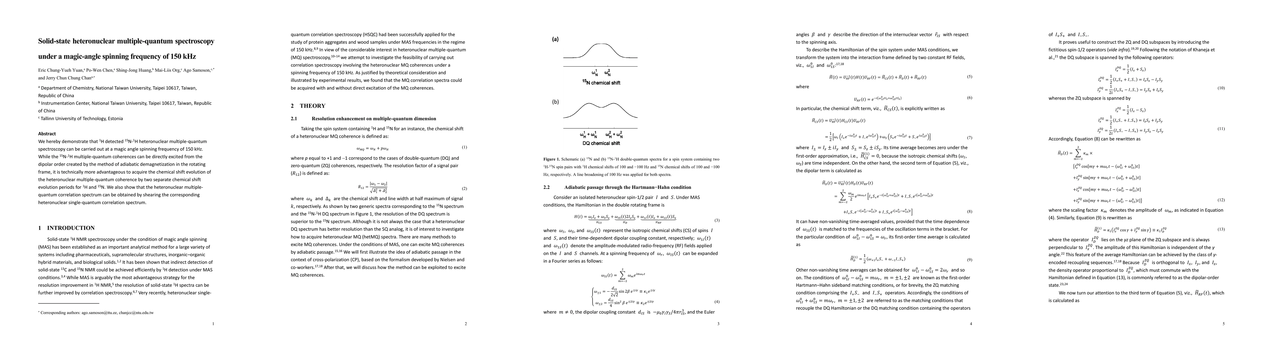 Thumbnail for Solid-state heteronuclear multiple-quantum spectroscopy under a
  magic-angle spinning frequency of 150 kHz