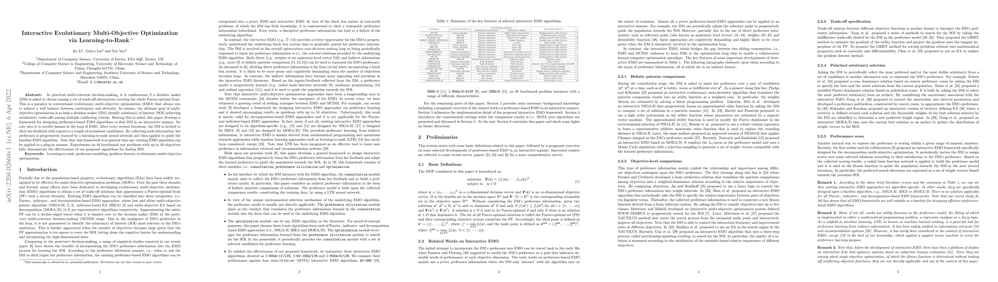 Thumbnail for Interactive Evolutionary Multi-Objective Optimization via
  Learning-to-Rank