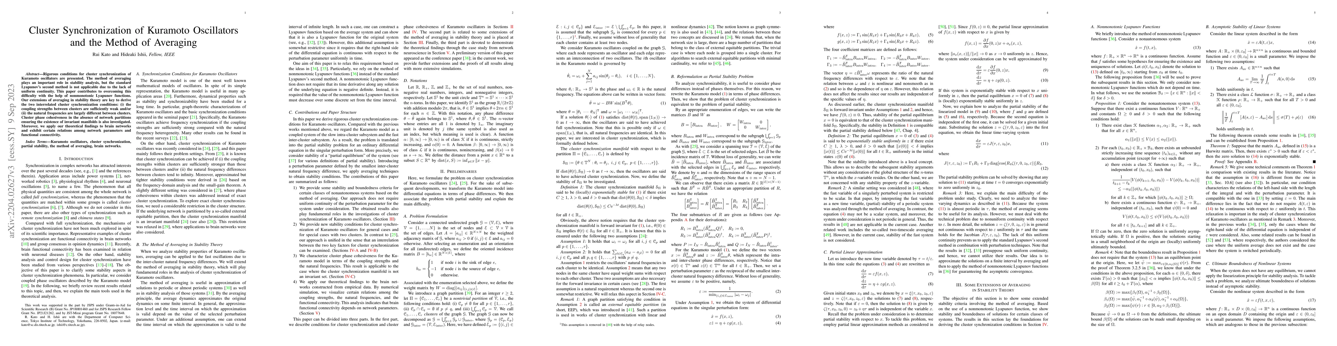 Thumbnail for Cluster Synchronization of Kuramoto Oscillators and the Method of
  Averaging
