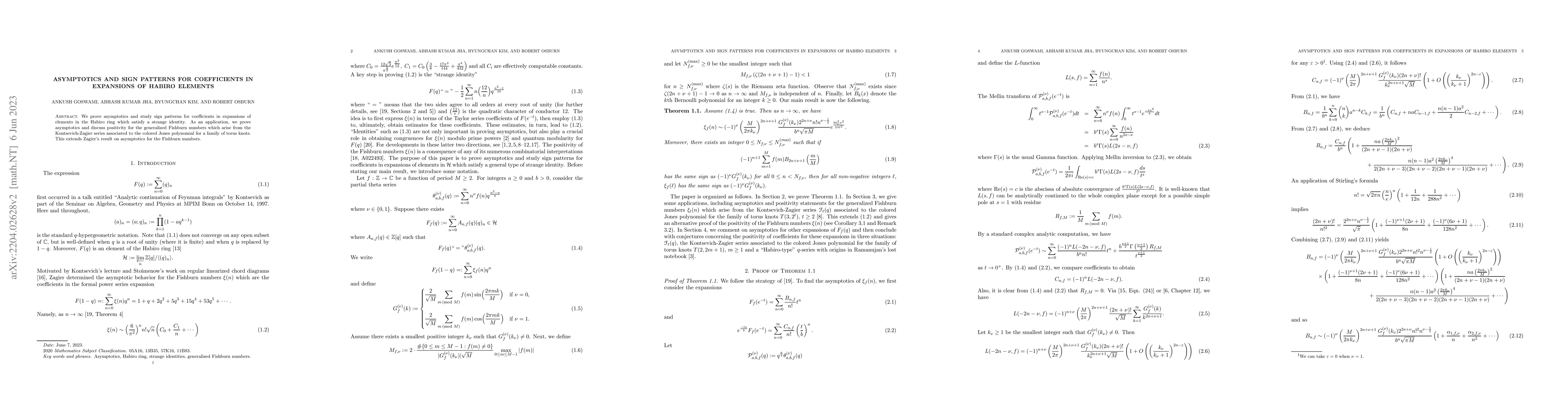 Thumbnail for Asymptotics and sign patterns for coefficients in expansions of Habiro
  elements