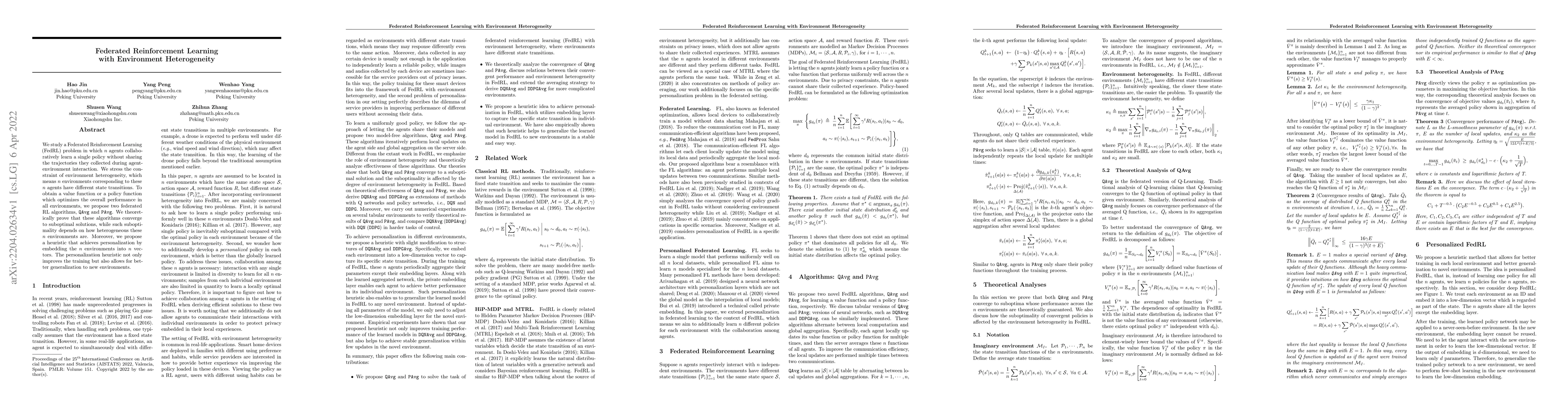 Thumbnail for Federated Reinforcement Learning with Environment Heterogeneity
