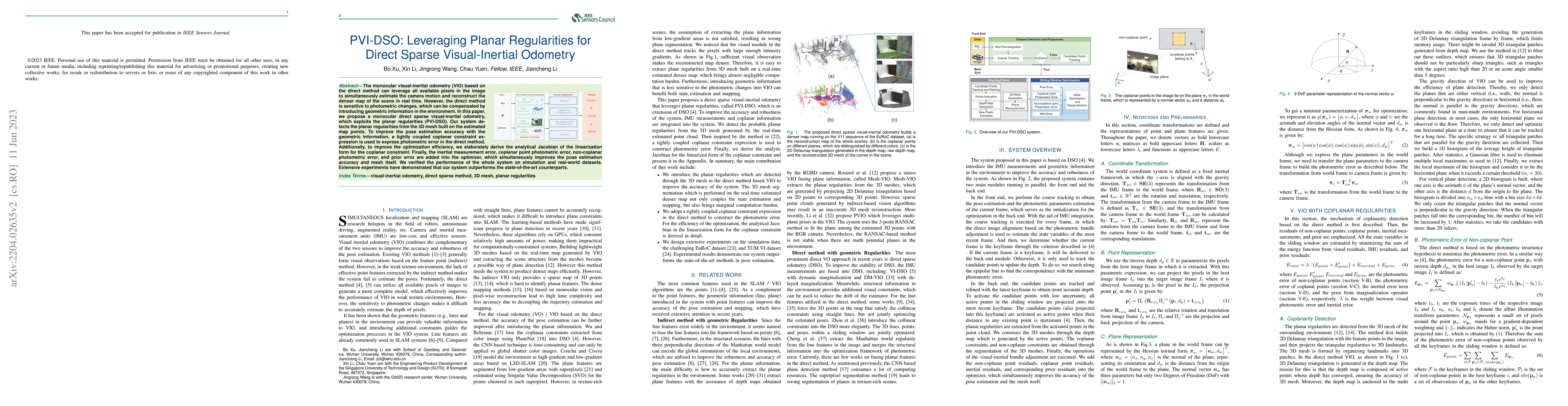 Thumbnail for PVI-DSO: Leveraging Planar Regularities for Direct Sparse
  Visual-Inertial Odometry