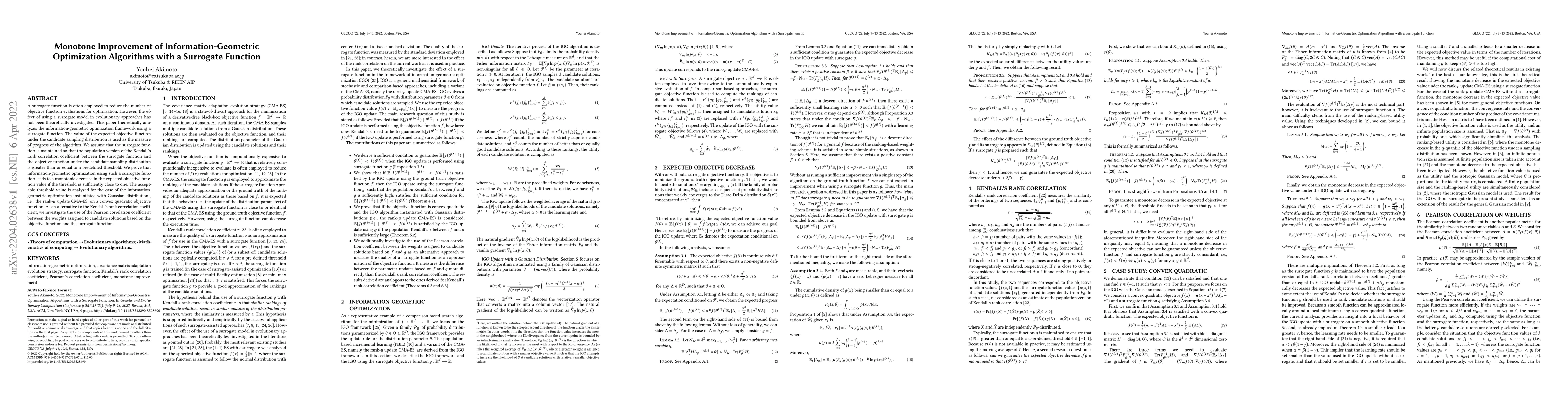 Thumbnail for Monotone Improvement of Information-Geometric Optimization Algorithms
  with a Surrogate Function