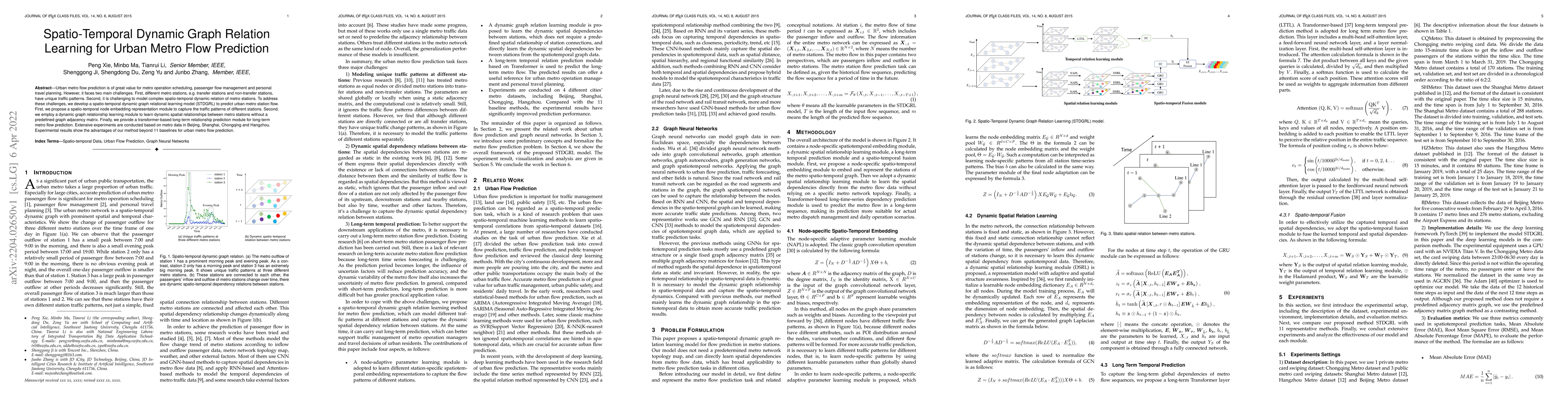 Thumbnail for Spatio-Temporal Dynamic Graph Relation Learning for Urban Metro Flow
  Prediction